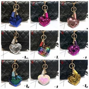 72 styles Glitter Flower Keychains Bling Sequins Plum Blossom KeyRings Charm Car Handbags Purse Accessories For Girls Women