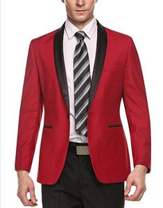 Personalizza Smoking da sposo rosso con un bottone Risvolto con scialle Abiti da uomo 2 pezzi Giacca da sposa / ballo di fine anno / cena (giacca + pantaloni + cravatta) W683