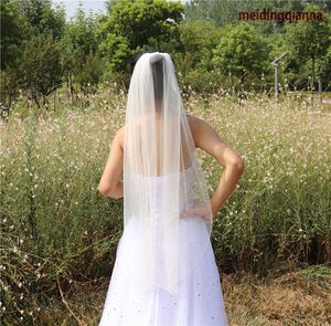 New alta qualidade Moda elegante Branco Marfim Fingertip Length uma camada pente Alloy Edge frisada Wedding Veil Meidingqianna Marca