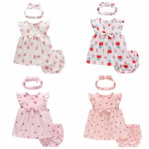 Abiti firmati per bambini Ragazze Abiti alla fragola Pantaloncini Fascia per capelli 3 pezzi Set Fiocco Neonata Abiti Boutique Abbigliamento estivo per bambini 4 Disegni DW3382