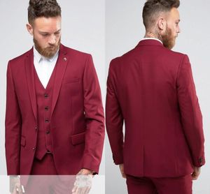 Yeni Tasarım Kırmızı Slim Fit Damat Smokin Notch Yaka Merkezi Vent Groomsmen Mens Düğün Elbise Mükemmel Adam Suit (Ceket + Pantolon + Yelek + Kravat) 402