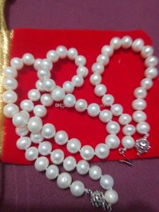 fine natural south sea white 8-9mm Pearls Necklace 18-19inches Bracelet 7-8inches Set
