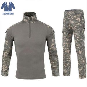 Camouflage Tactical Clothing Paintball Army Cargo Shirts Combat Trousers Multicam Militar Tactical Sets With Knee