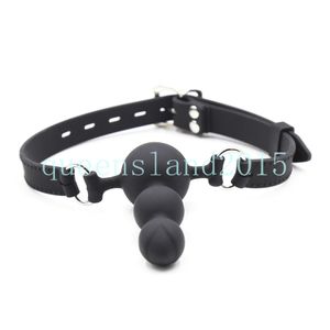 Bondage Body Safe Silicone Mouth Gag Bead Adjustable Leather Belt Strap Couple Game Fun 854T