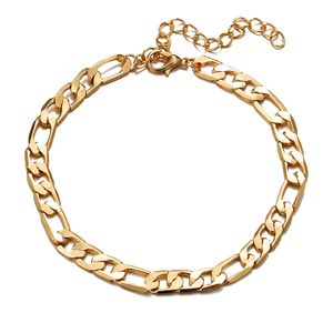 Shuangr vintage gyllene kuba länk kedja anklets för kvinnor män ankel armband mode strand tillbehör smycken