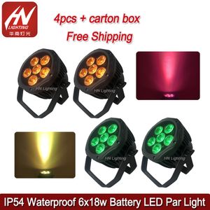 4pcs impermeabile led par light wireless dmx 6 * 18w RGBWA + batteria UV uplights IP54 outdoor DJ wedding uplighting