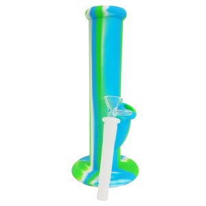 10 Inch Silicone Water Bong With Glass Bowl Unbreakable Smoking Wax Dabs Oil Dry Herb Tobacco Flower Straight Tube Water Pipes