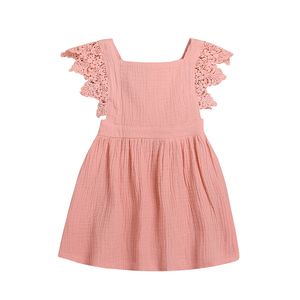 Wholesale linen flower girl dresses for sale - Group buy Toddler Baby Girl Infant Comfy Cotton Linen Lace Princess Overall Dress Summer Backless Sundress Solid Party Flower Girls Dress Clothes