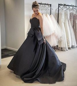 Старинные черные атласные готические свадебные платья без бретелек возлюбленные бисером свадебное платье Vestido de Novia