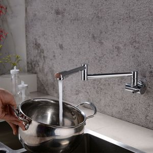 Brass Wall Mounted Kitchen Faucet Pot Filler Faucet Swivel Folding Retractable Rotary Stretch Basin Faucet Sink Tap