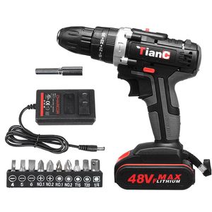 48V Cordless Electric Impact Drill Rechargeable Drill Screwdriver W 1 or 2 Li-ion Battery
