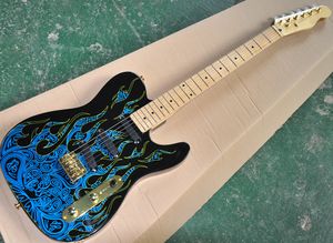Hurtownia hurtowa gitara elektryczna z niebieskim wzorem płomienia, Maplefretboard, Gold Hardware, można dostosować jako żądanie