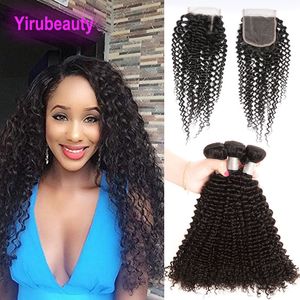Brazilian kinky curly human hair 3 Bundles With 4X4 Lace Closure Virgin Hair Extensions Wefts With Middle Free Three Part Lace Closure