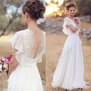 Wholesale usa wedding dresses for sale - Group buy Vintage Beach Wedding Dresses Chiffon Boho Garden Wedding Dresses Lace Appliques Flower Country Western Bridal Gowns USA UK Bride Dress