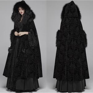 Black Fur Winter Cloak Cape Hooded with Print Trim Long Bridal Wraps & Jackets Special Party Banquet Gothic Wrap Wedding Bride Wea266m