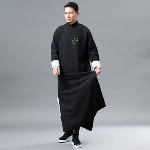 Chinesischer Tang-Anzug für Männer im Cheongsam-Stil, traditionelles langes Kleid aus Baumwolle und Leinen, ethnische Kleidung, bestickte Robe mit Bambusmuster