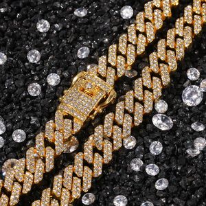 12MM Miami Cuban Link Chain Necklace Bracelets Set For Mens Hip Hop Bling iced out diamond Gold Silver Chains