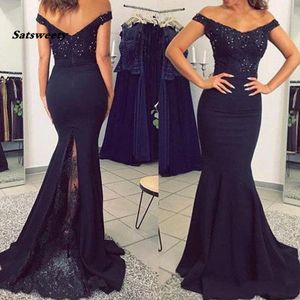 블랙 레이스 Applique Mermaid Prom Dresses 파티 가운을위한 긴 공식 구슬 이브닝 드레스