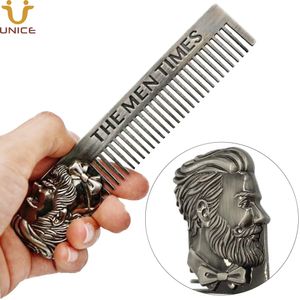 MOQ 50 PCS Classic Metal Hair Beard Comb for Zinc Alloy Retro Men's Mustache Combs Anti Static Slicked Back Custom LOGO