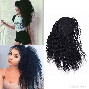 Easy Ponytail Hairstyles Clip In Human Ponytail Hair Extensions Kinky Curly Drawstring pony tail Afro puffs Virgin Curly pony tails 1b color