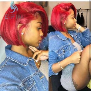 Perucas de renda 4x4 encerramento vermelho curto cabelo humano pré-arrancado Remy brasil bob 150% densidade para mulheres negras com bebê