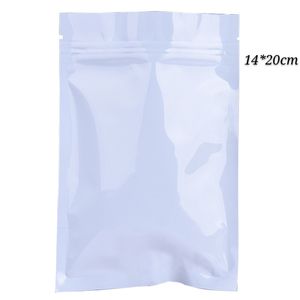 14 * 20cm (5.51 * 7.87Inch) Vit matkvalitet Förpackningspåsar Present Mylar Folie Paketpåsar Glänsande Zip Lock Packing Pouch Fuktbeständig Pack Bag