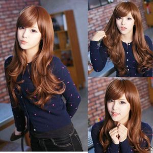 Fashion Style Womens Lady Long Curly Wavy Full Wigs Brown Party Cosplay