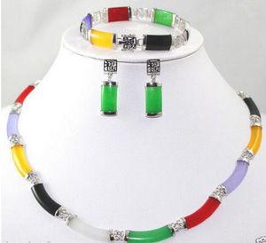 FREE SHIPPING + pretty Fine Multi-Coloured bracelet earring Necklace Silvered set