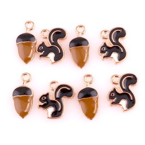 30pcs Enamels Black Squirrel Nuts Alloy Earring Charms DIY Handmade Making Hair Necklace Jewelry Accessories