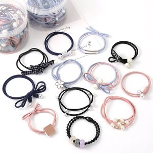 12pcs New Women Girls Basic Knot Pearls Elastic Hair Bands Pink Scrunchies Ponytail Holder Headbands Fashion Hair Accessories