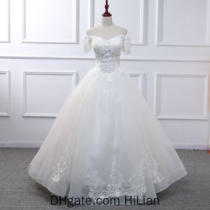 Abito manica corta bianco avorio Bateau da sposa in pizzo Abito da sposa in pizzo su indietro vestito su per matrimonio occasione convenzionale