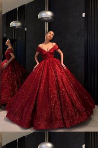 Abiti da sposa con paillettes bling bordeaux Abito da ballo per donne africane con spalle scoperte Pieghettato Abito da festa taglie forti per ragazze dolci 16