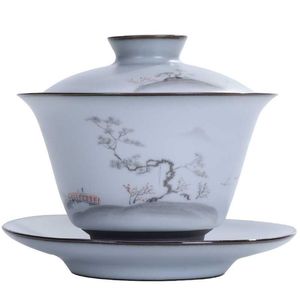 레트로 루 킬 가이완 jingdezhen 손으로 그린 ​​잉크 그림 커버 그릇 큰 오프닝 영화 가정용 차 그릇 Tureen