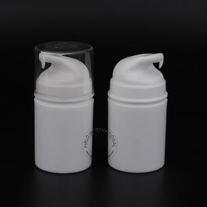 30個の白いプラスチック50mlのエアレスポンプローション肘の瓶小さい50g女性化粧品の鍋空のクリーム色の容器