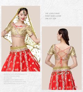 abiti da danza del ventre da donna danza indiana costume bollywood ricamato a mano 4 pezzi set topbeltskirtsari