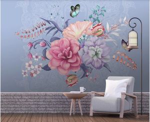3D-Tapete, individuelles Foto-Wandbild, nordische einfache handgemalte Blume, Schmetterling, marmorierter Hintergrund, Wandmalerei, Tapete für Wände 3 d