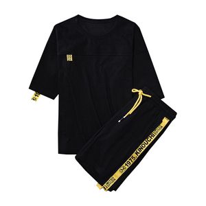  Men's Tracksuit Summer Men Set Short Sleeve T Shirts Hip Hop Tops+ Shorts Suit Sportswear Set Men's Clothing