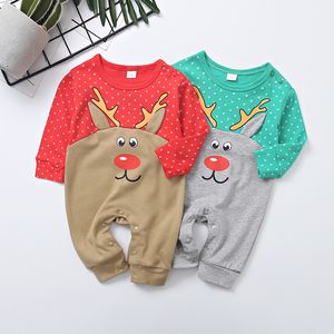 Jul Spädbarn Baby Rompers Barn Långärmad Rompers Boys Babies Cartoon Deer Onesies Toddlers Barn Jumpsuits 15338