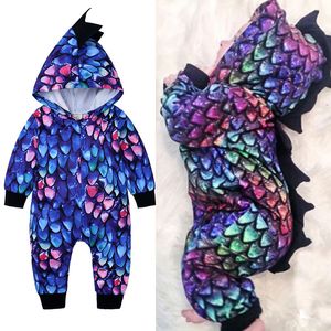 Baby Fashion Dinosaur Romper INS Spring Autumn Dinosaur Hooded Jumpsuits Kids Long Sleeve Hooded Romper Toddler Clothes M686