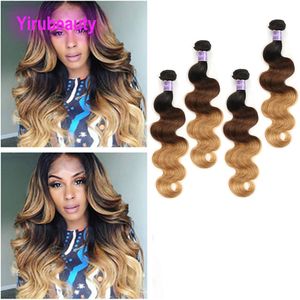 Malaysiskt människohår 4 buntar 1B 4 27 Virgin Hair Extensions 1b/4/27 Body Wave Hårprodukter Dubbla inslag 14-28tum