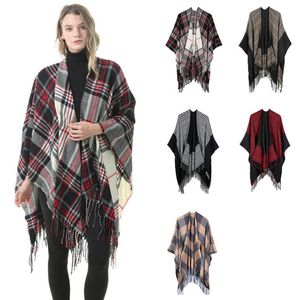 Plaid Pashmina 6 Colors Fashion Winter Warm Plaid Ponchos Oversized Shawls and Wraps Cashmere Scarves Women Cape 6pcs LJJO7148