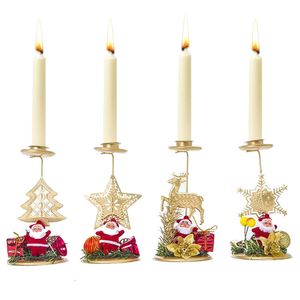 Boże Narodzenie Kutego Żelaza Candlestick Ornament Boże Narodzenie Świeca Uchwyt Desktop Descoration Santa Claus Snowman Elk Świecznik Uchwyt