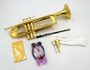 New Arrival Bb Trumpet brush gold plated Yellow Brass Bell Professional Musical instrument With Case Free Shipping