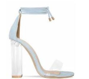 Designer-en Sandaler Transparent PVC Ankelband Kvinnor Pumpar Lace-up Clear Block Heels Shoes