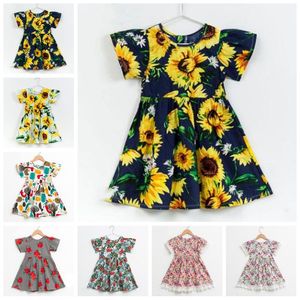 Kızlar Elbiseler Bebek Çiçek Ayçiçeği Elbise Çocuk Butik Prenses Elbise Yaz Rahat Elbiseler Baskılı A-Line Kısa Kollu Dantel Elbiseler B5763