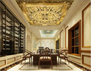 Modern 3D-foto tapet Golden Palace Präglade europeiska takväggspapper Hem Inredning Inredning Vardagsrum Tak Lobby Väggmålning Bakgrund