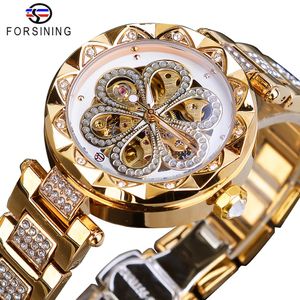 Forsining Mechanical Women Watch Top Brand Luxury Diamond Female Watches Automatic Gold Stainless Steel Waterproof Ladies Clock