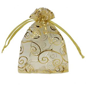 Wholesale favor bags for baby shower resale online - Sheer Organza Favor Bags For Wedding Baby Shower Rattan Print Gift Bags Samples Display Drawstring Pouches x6 gold