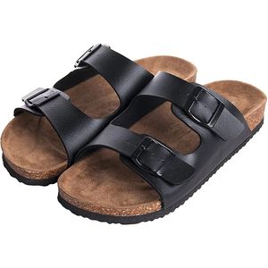 Mens Pu Terlik toptan satış-Erkek Kayış PU Deri Platformu Sandalet Slide on Mantar tabanlık sandalet Erkekler için metal Ayarlanabilir Toka Plaj Terlik ile