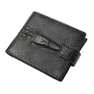 Fashion Genuine Leather men's wallet crocodile pattern business casual short wallets designer leather quality brown purses gift for men v